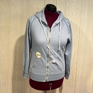 Threads 4 Thought Hoodie with appliqué’s by pockets zipper Size Large